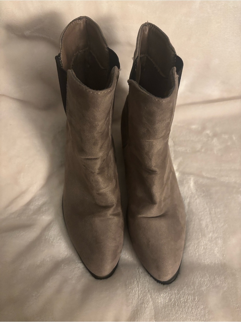 Forever 21 Taupe Suede-Look Ankle Booties with Low Block Heel